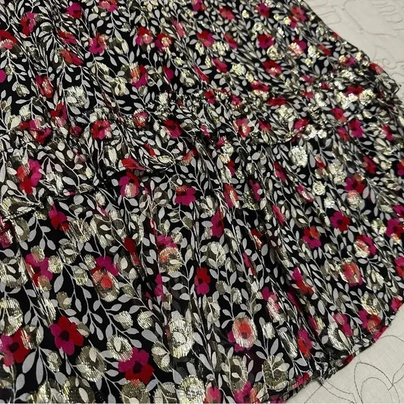 Kate Spade Large Floral Park Silk Sleeveless Ruffle Top Metallic Clip Dot - Picture 10 of 13